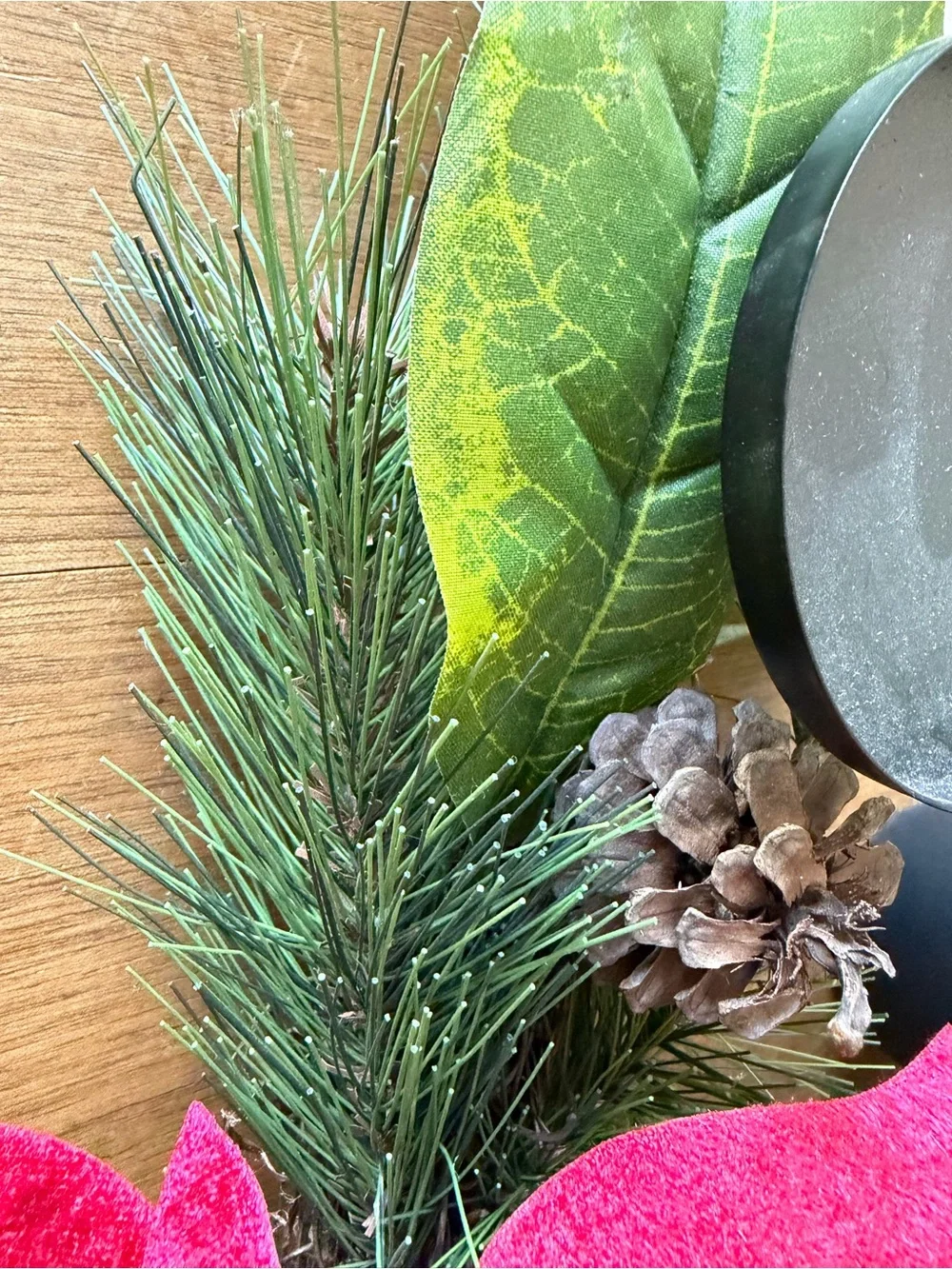 Hobby Lobby Red Poinsettia Pine Garland Candle Centerpiece